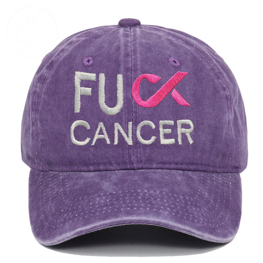 Pink October Fuck Cancer Pattern Embroidered Washed Unisex Baseball Hats