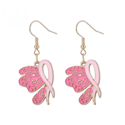 Pink Ribbon Heart Health Breast Cancer Earrings