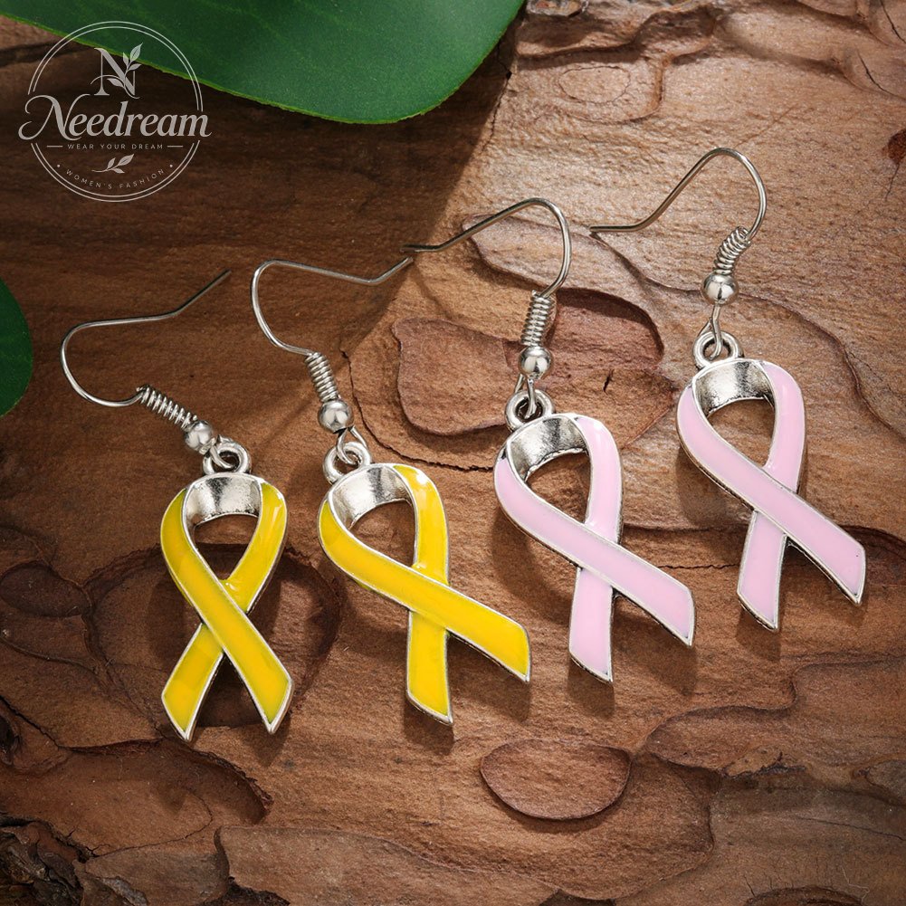 Vintage Drip Oil Love Ribbon Earrings