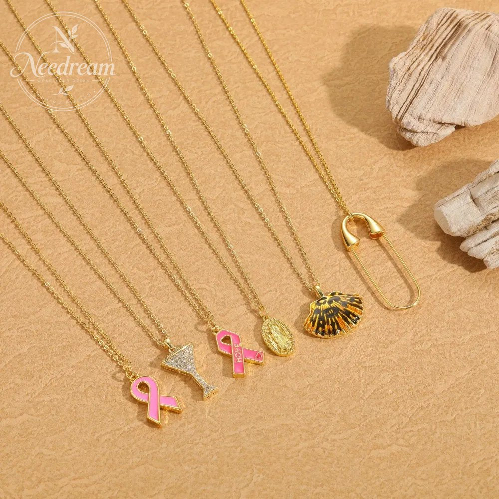 Breast Logo Pink Scarf Shaped Necklace