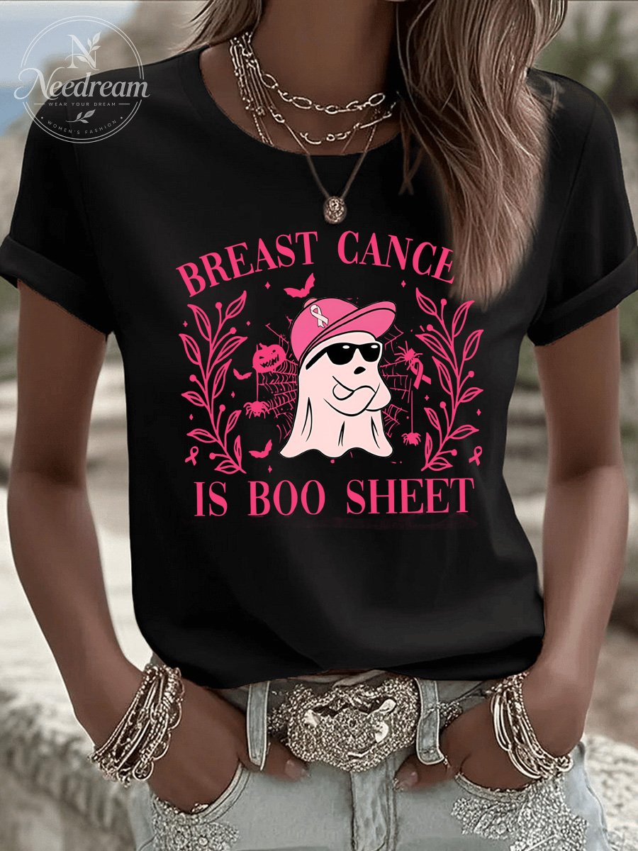 Women'S  Breast Cancer Is Boo Sheet  Pattern Print Casual T-Shirt