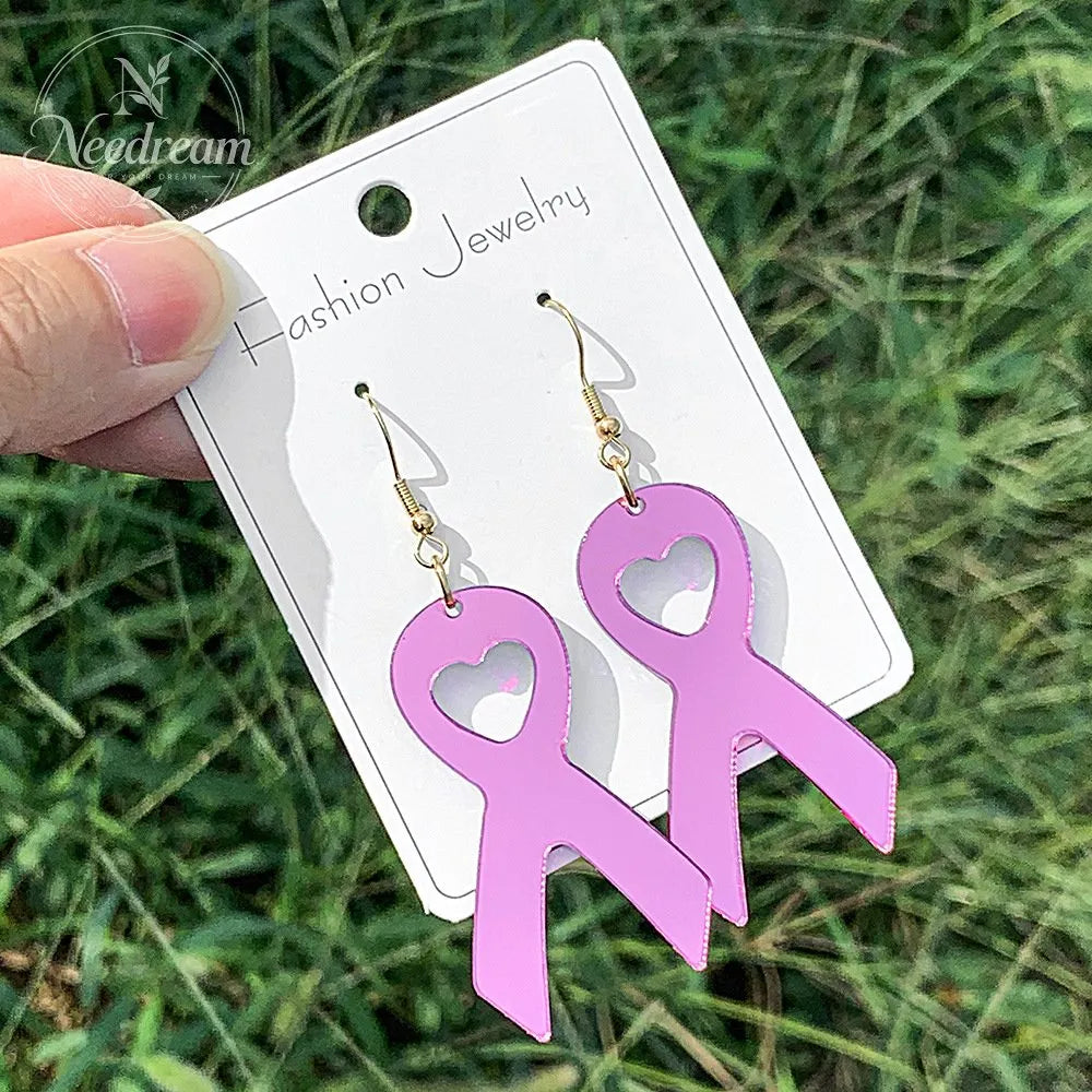 Red Silk Purple Mirror Ribbon Acrylic Earrings