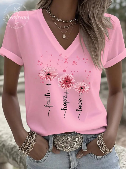 Women's Breast Cancer Awareness Print Short Sleeve T-Shirt