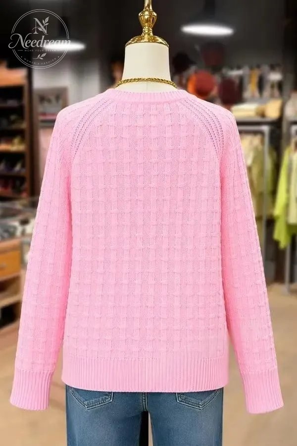 Women's Casual Button Detailed Round Neck Knit Sweater