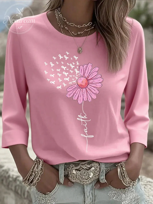 Women's Breast Cancer Faith Printed T-Shirt