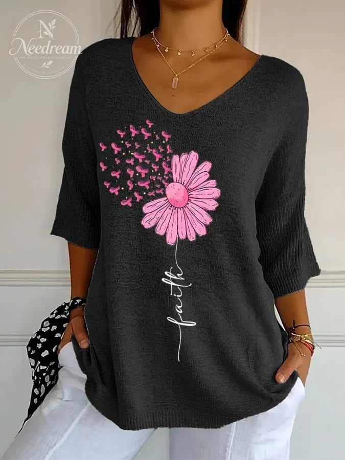 Women's Retro Floral Pink Faith Print Shirt