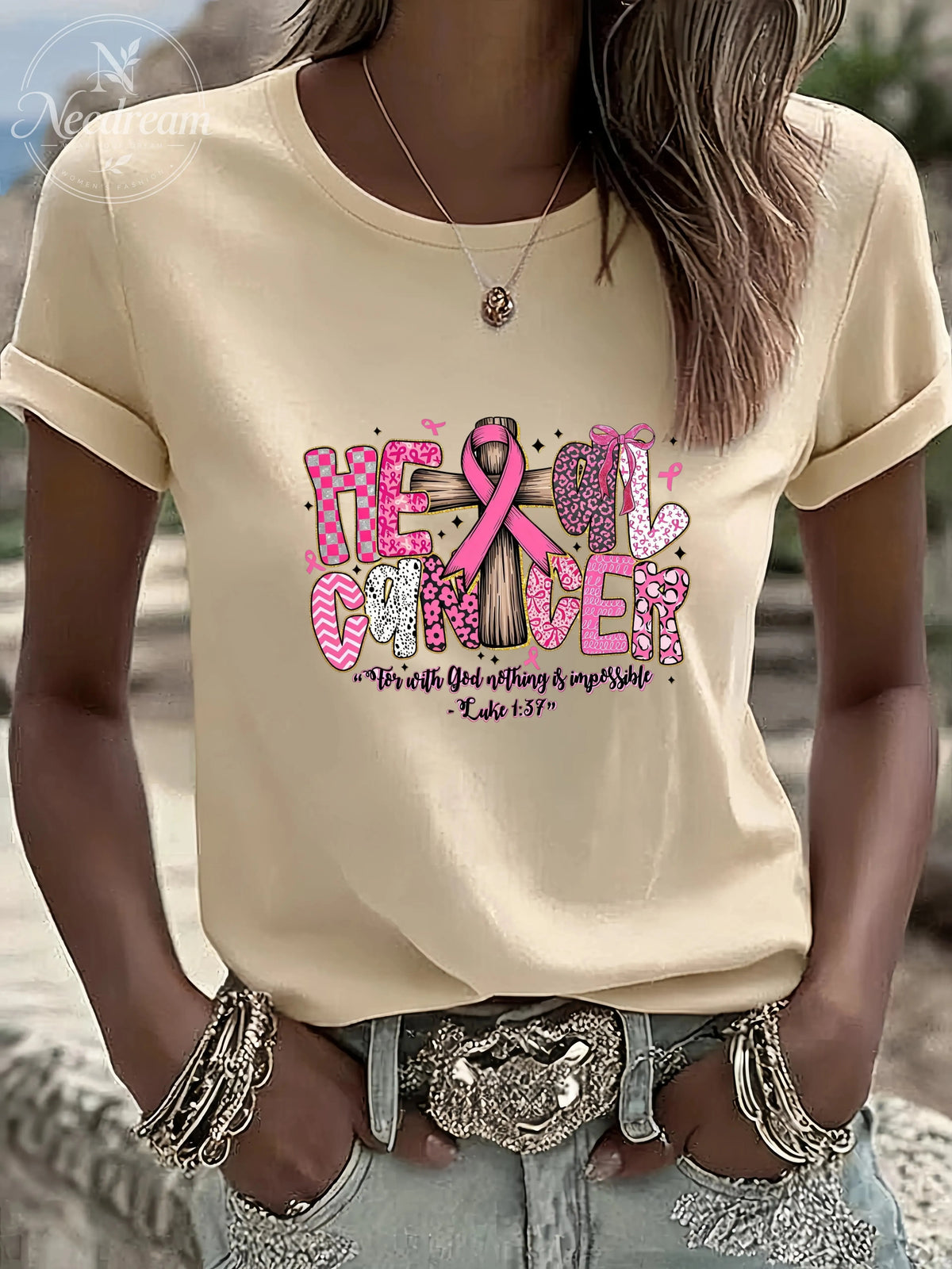 Women'S Heal Cancer Casual Round Neck T-Shirt