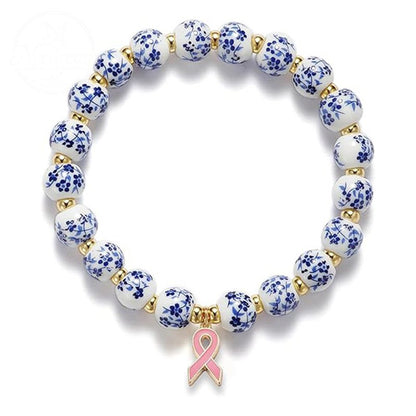 Diamond Studded Bow, Blue Blue Blue And White Porcelain Floral Bead Bracelet