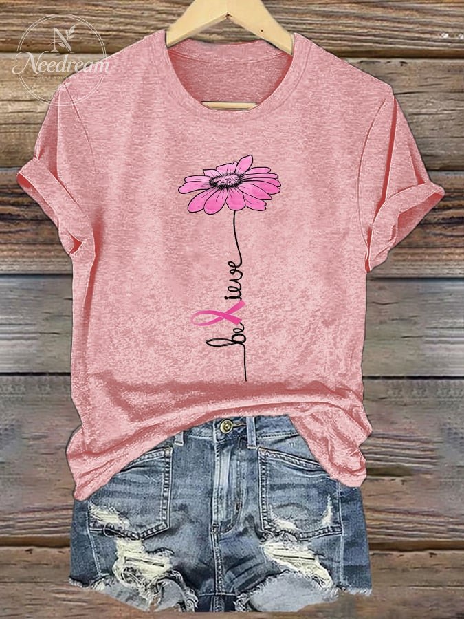 Women's Breast Cancer Print Short Sleeve T-Shirt