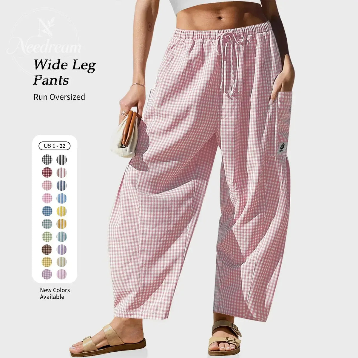 Women's Wide Leg Gingham Striped Plaid Pants