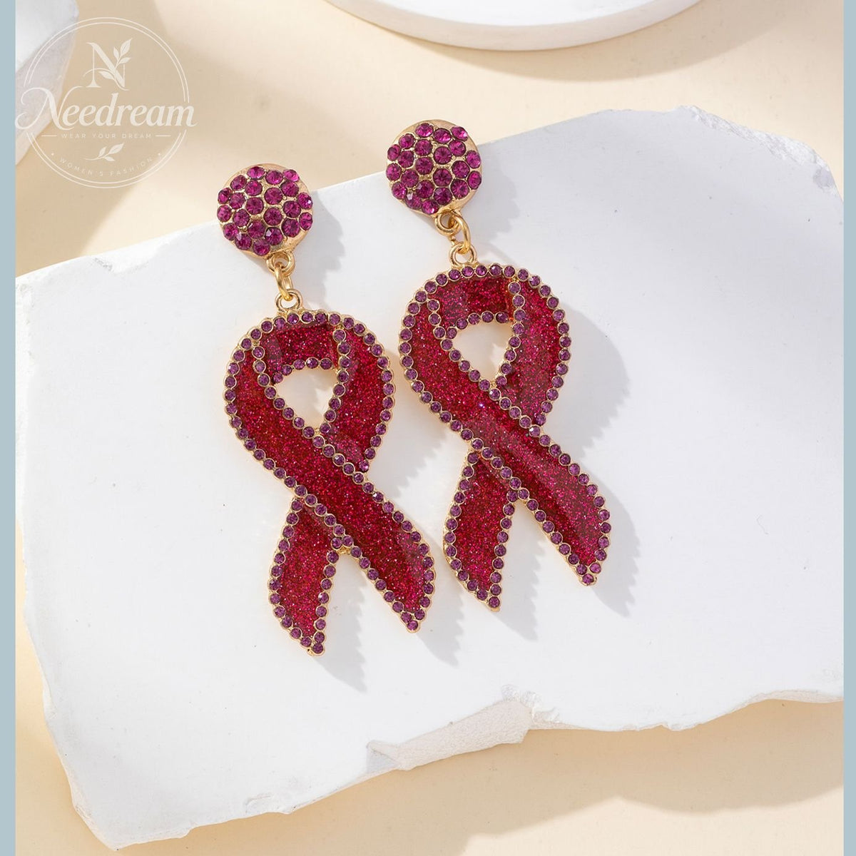 Red Ribbon Love Milk Day Holiday Drip Oil Set Diamond Earrings