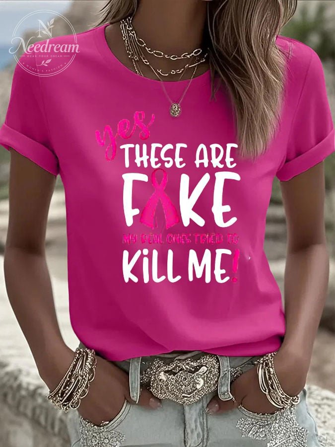 Women's Breast Cancer Print Casual T-shirt