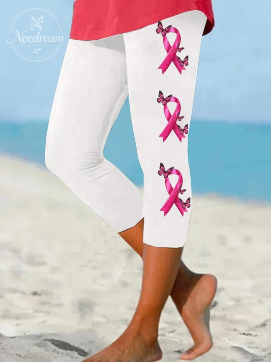 Women's Fight Breast Cancer Print Yoga Cropped Leggings
