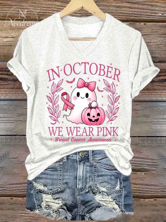 Women's In October We Wear Pink Print Casual T-Shirt