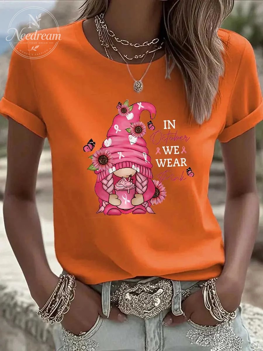Women's In October We Wear Pink Pattern 100% Cotton  T-Shirt