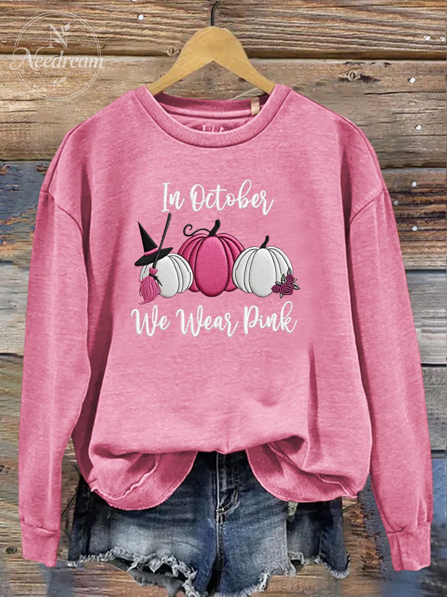 Women's In October We Wear Pink  Pattern Print Casual Sweatshirt
