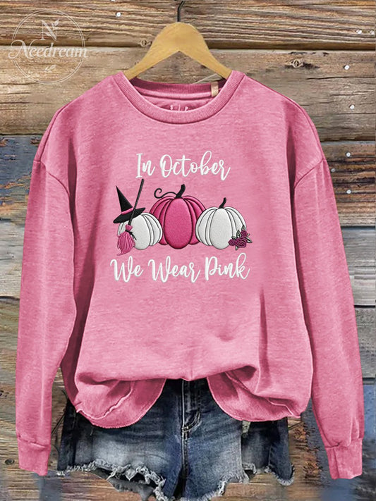 Women's In October We Wear Pink  Pattern Print Casual Sweatshirt