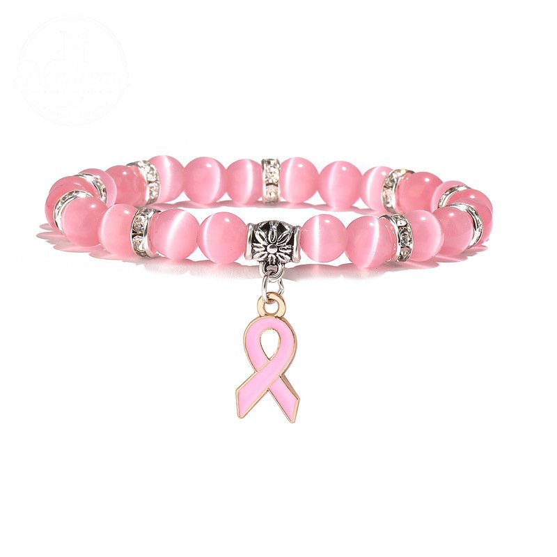 Pink Chalcedony Cat Eye Stone Bead Bracelet