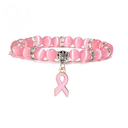 Pink Chalcedony Cat Eye Stone Bead Bracelet