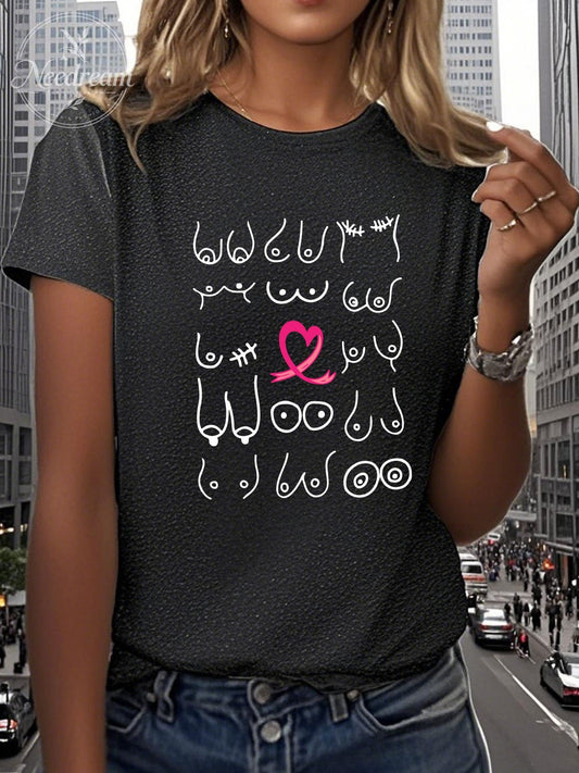 Women's Breast Cancer Printed Short Sleeve T-shirt