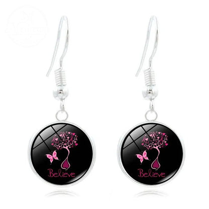 Pink Ribbon Time Gem Earrings