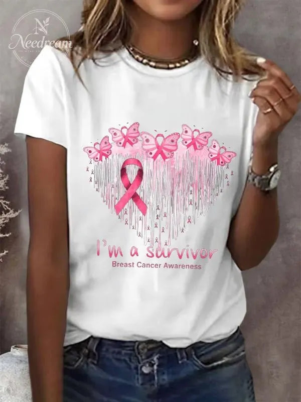 Women's Breast Cancer Awareness Survivor Printed T-Shirt