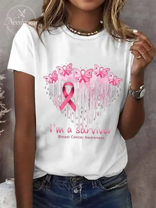Women's Breast Cancer Awareness Survivor Printed T-Shirt