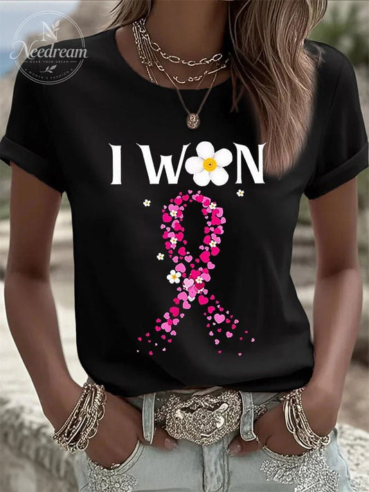Women's Breast Cancer I m Won Survivor Print Casual T-shirt