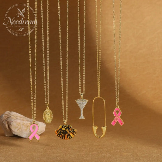 Breast Logo Pink Scarf Shaped Necklace