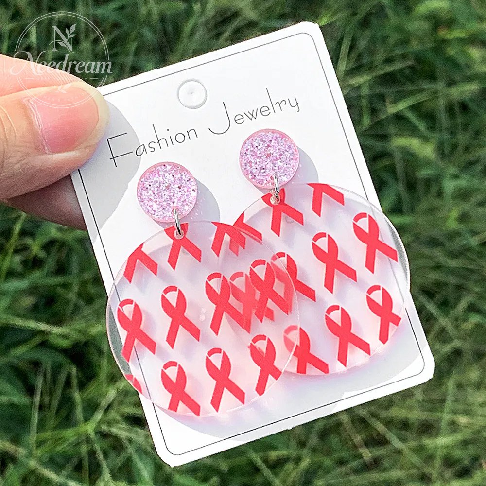 Red Silk Purple Mirror Ribbon Acrylic Earrings