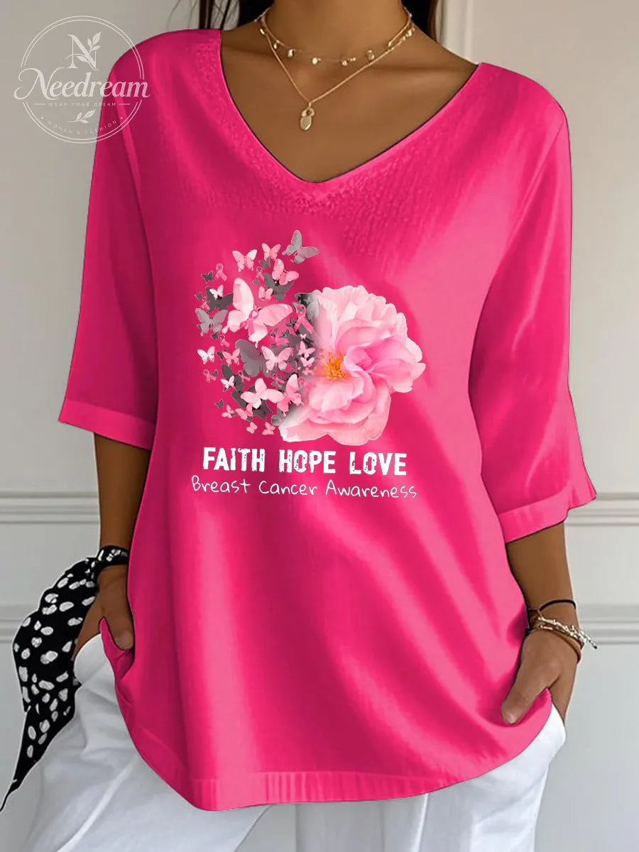 Women's Faith Hope Love Pattern  Wrinkle Top