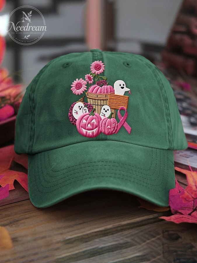 Women's casual October we wear pink ghost washed cotton hat