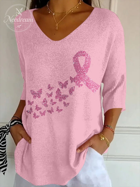 Women's Casual Breast Cancer  Knitted T-shirt