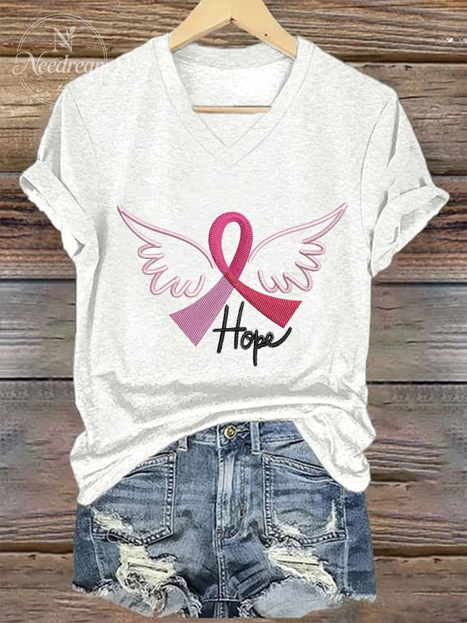Women's Breast Cancer Awareness Pink Ribbon Hope Print T-Shirt