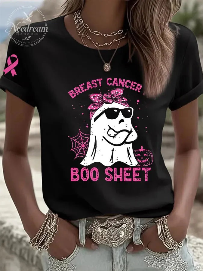 Women's CasualBreast Cancer is Boo Sheet  T-Shirt