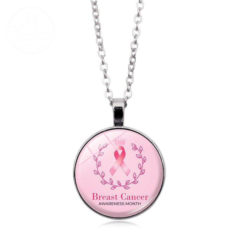 Love Women Pink Ribbon Gemstone Necklace