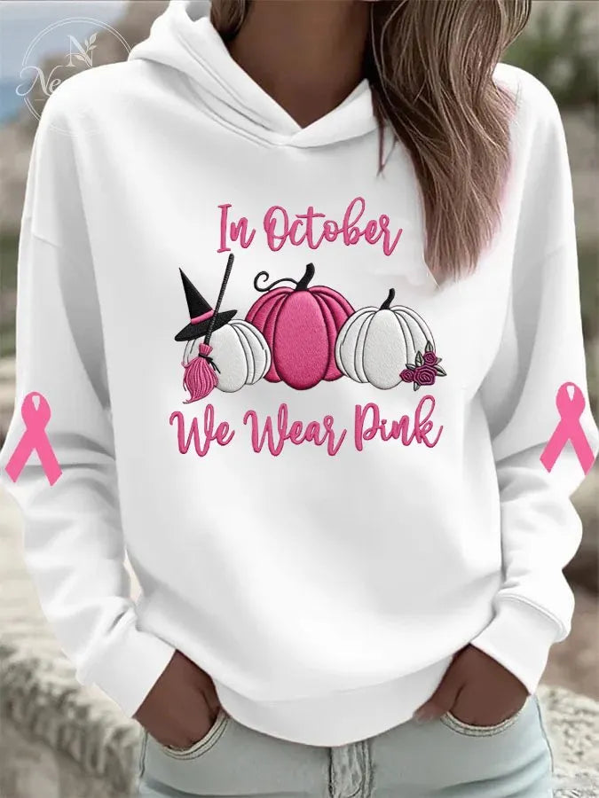 In October We Wear Pink  Pattern  Print Hoodie