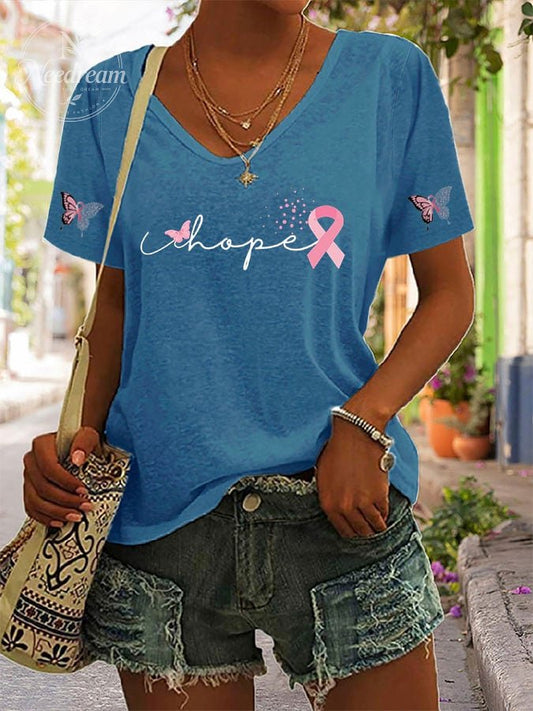 Women's Casual Fashion Breast Cancer Print T-Shirt