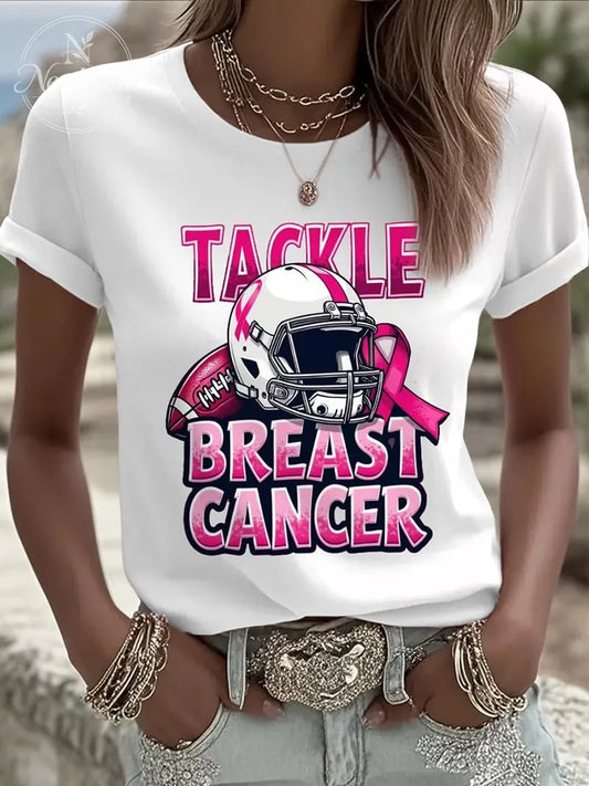 Women's Tackle Breast Cancer Football Gameday Printed Short-Sleeved T-Shirt