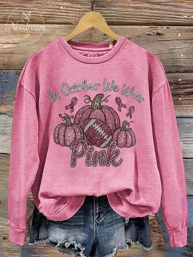 Women's Breast Cancer Awareness Print Crew Neck Sweatshirt