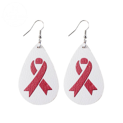 Pink Ribbon Artificial Leather Water Droplet Earrings