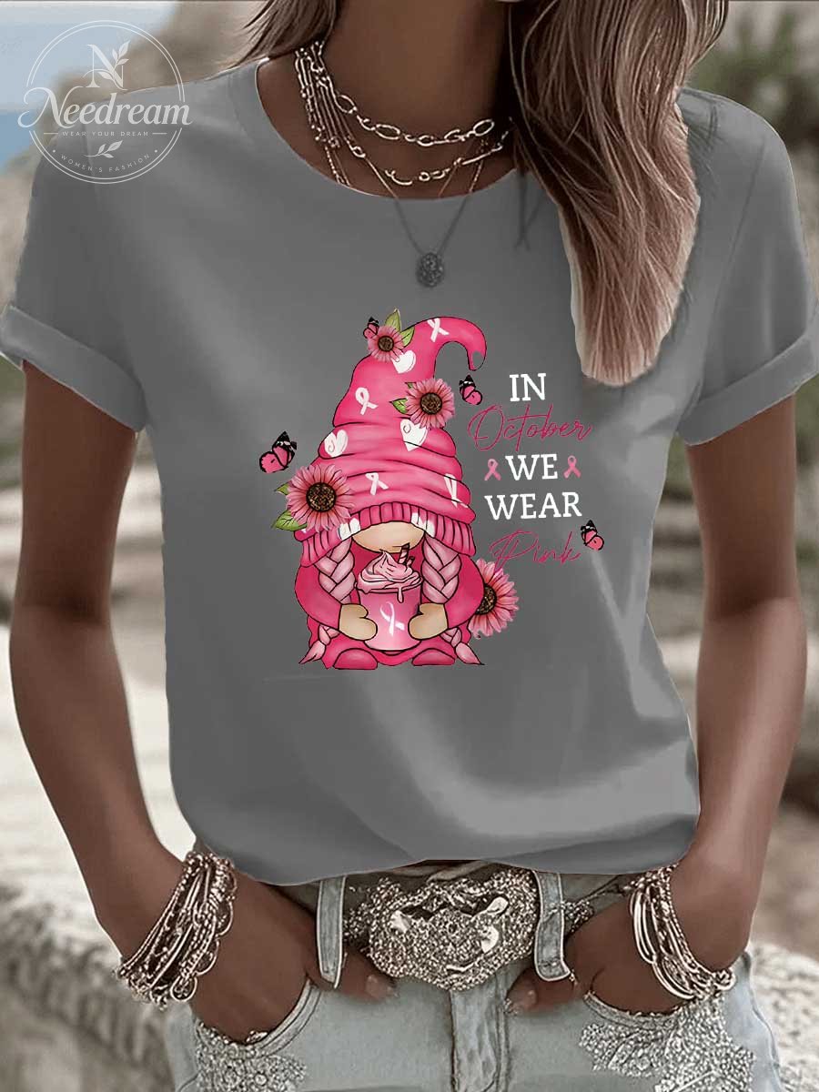 Women's In October We Wear Pink Pattern 100% Cotton  T-Shirt