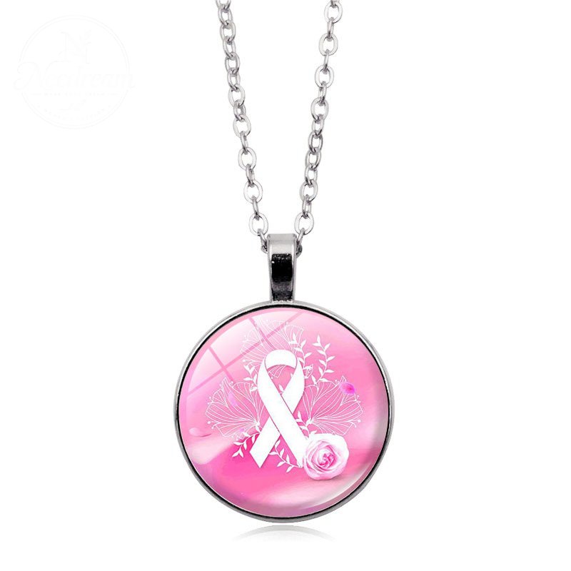 Love Women Pink Ribbon Gemstone Necklace