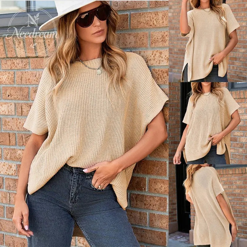 🌸Women’s Loose Short Sleeve Knit Top – Soft, Breathable & Versatile for Daily Casual