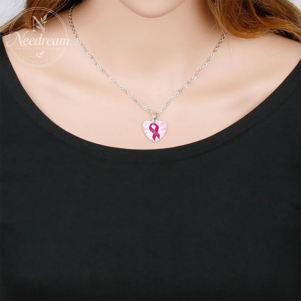 Promote Women'S Breast Logo Pink Ribbon Necklace