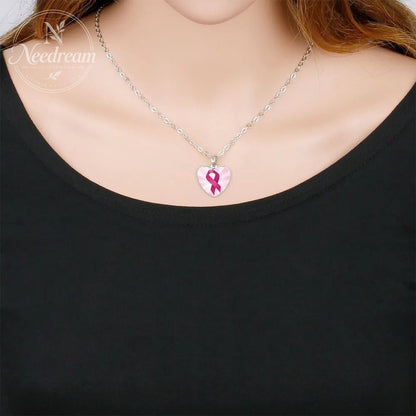Promote Women'S Breast Logo Pink Ribbon Necklace