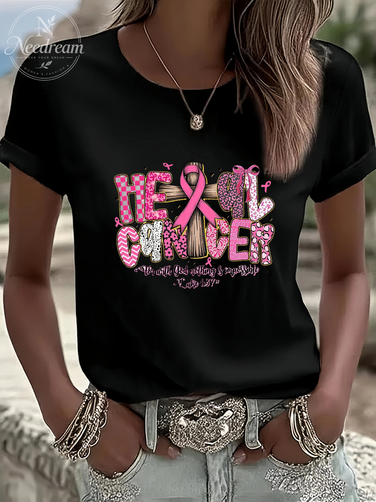 Women'S Heal Cancer Casual Round Neck T-Shirt