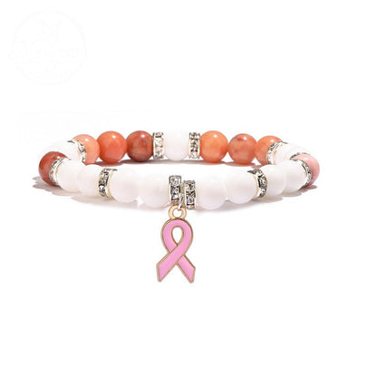 Pink Agate Cat Eye Stone Bead Heart-Shaped Bead Bracelet