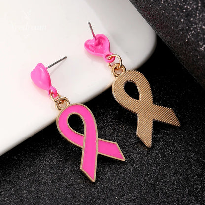 Pink Ribbon Heart Earrings For Breast Cancer Awareness
