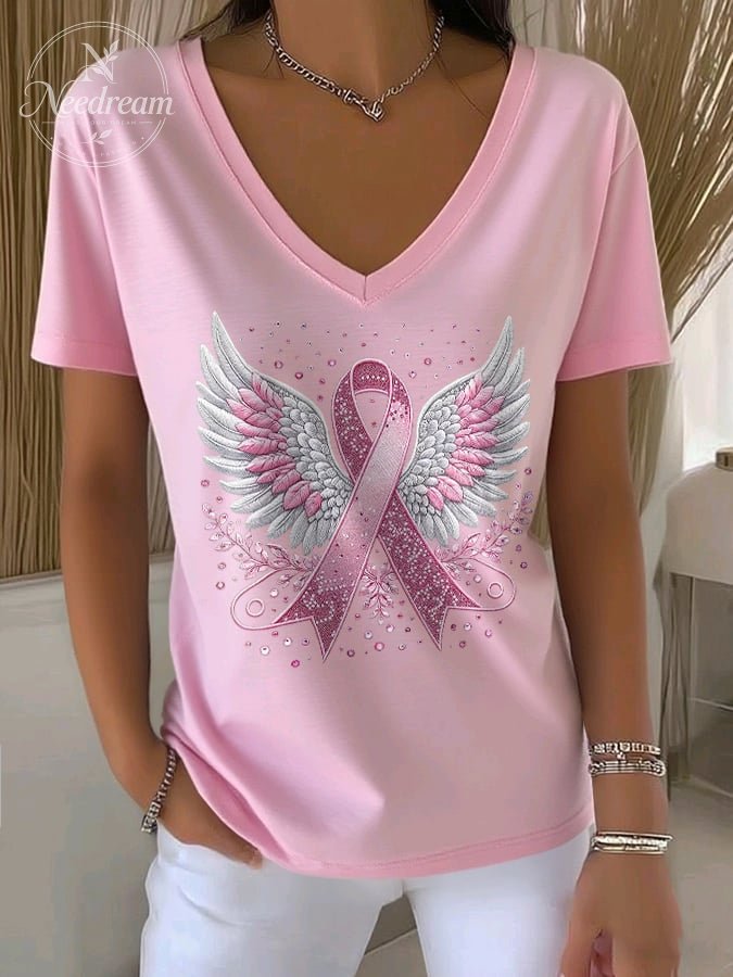 Women's Casual Pink Wings T-Shirt